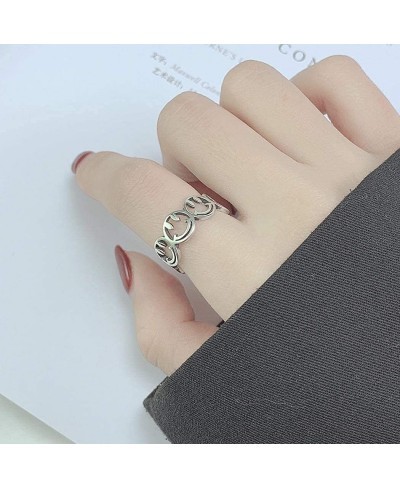 Women's Statement Rings Smiling Faces Band Rings Eternity Wedding Band Fashion Open Ring Bands Stainless Steel Adjustable Ban...