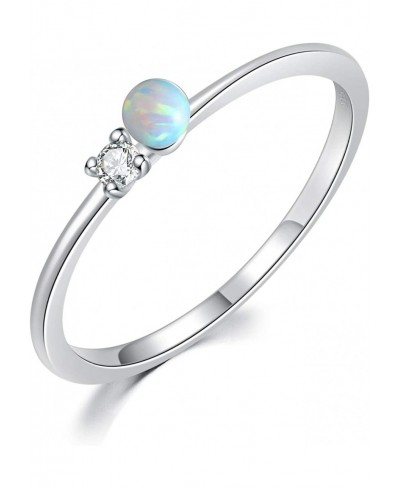 14K White Gold Plated Opal Bead Ball Stackable Ring for Women Men Girls Cute Finger Rings $15.61 Stacking