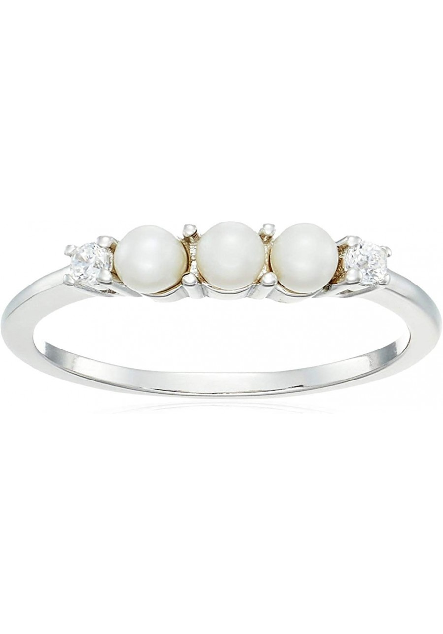 Rhodium Plated Sterling Silver Freshwater Cultured Pearl and Cubic Zirconia Ring Size 7 $18.66 Statement