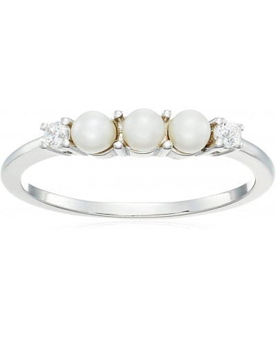 Rhodium Plated Sterling Silver Freshwater Cultured Pearl and Cubic Zirconia Ring Size 7 $18.66 Statement