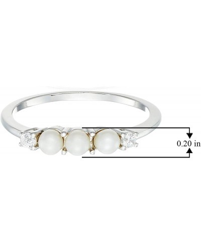 Rhodium Plated Sterling Silver Freshwater Cultured Pearl and Cubic Zirconia Ring Size 7 $18.66 Statement