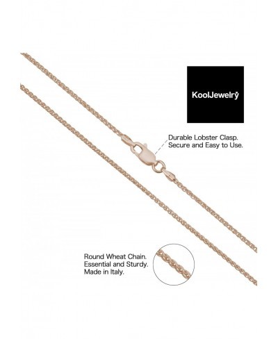 Rose Gold Plated Sterling Silver Round Wheat Chain Necklace (1.5 mm) $18.29 Chains