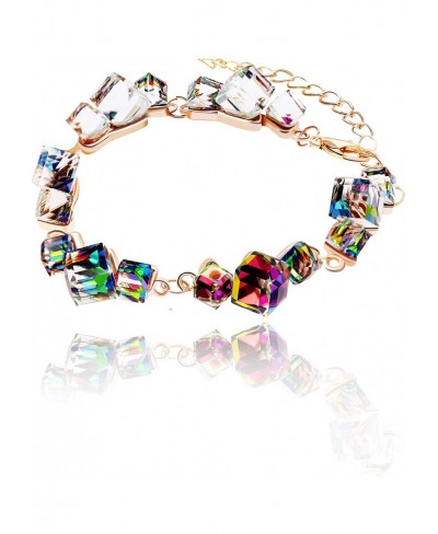 Women Cube Square Blue Glass Crystal Bracelet Rose Gold Plated for Girl Extended Chain GR126 $14.08 Stretch