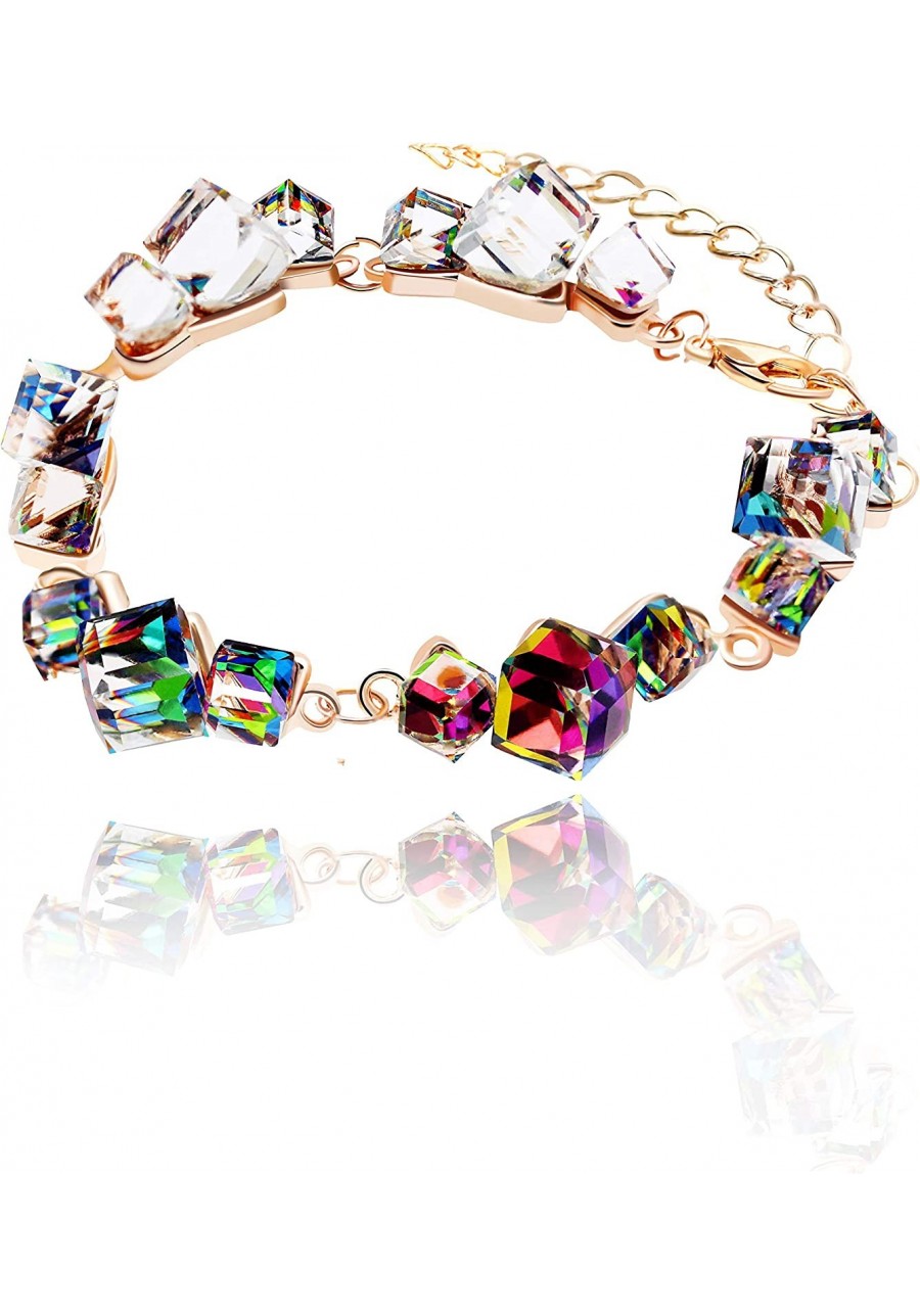 Women Cube Square Blue Glass Crystal Bracelet Rose Gold Plated for Girl Extended Chain GR126 $14.08 Stretch