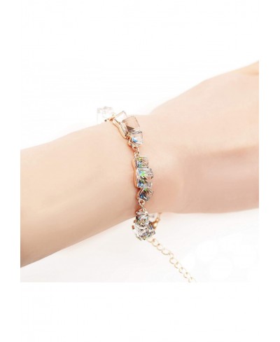 Women Cube Square Blue Glass Crystal Bracelet Rose Gold Plated for Girl Extended Chain GR126 $14.08 Stretch