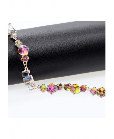 Women Cube Square Blue Glass Crystal Bracelet Rose Gold Plated for Girl Extended Chain GR126 $14.08 Stretch