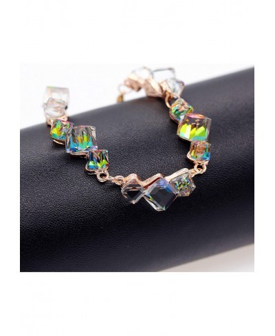 Women Cube Square Blue Glass Crystal Bracelet Rose Gold Plated for Girl Extended Chain GR126 $14.08 Stretch