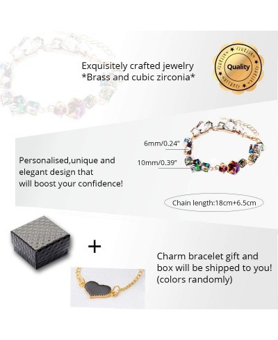 Women Cube Square Blue Glass Crystal Bracelet Rose Gold Plated for Girl Extended Chain GR126 $14.08 Stretch