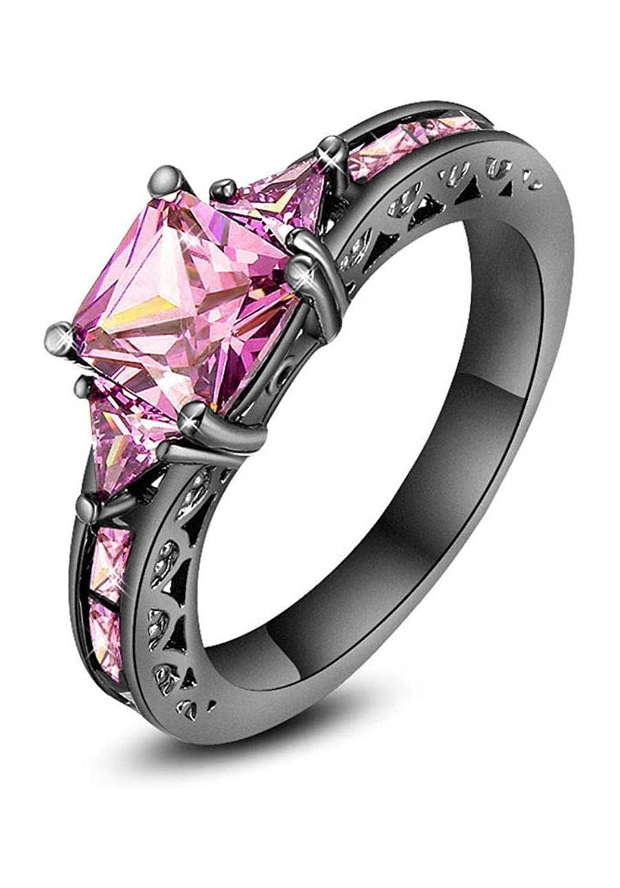 Women Black Gold Plated Rings Square Cut Purple Amethyst Cubic Zirconia Bridal Engagement Wedding Band Size 5-10 $9.64 Weddin...