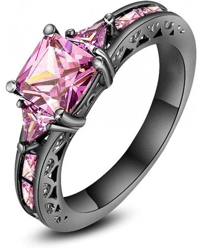 Women Black Gold Plated Rings Square Cut Purple Amethyst Cubic Zirconia Bridal Engagement Wedding Band Size 5-10 $9.64 Weddin...