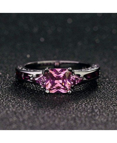 Women Black Gold Plated Rings Square Cut Purple Amethyst Cubic Zirconia Bridal Engagement Wedding Band Size 5-10 $9.64 Weddin...