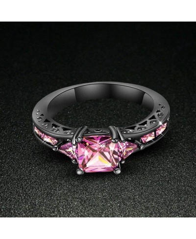 Women Black Gold Plated Rings Square Cut Purple Amethyst Cubic Zirconia Bridal Engagement Wedding Band Size 5-10 $9.64 Weddin...