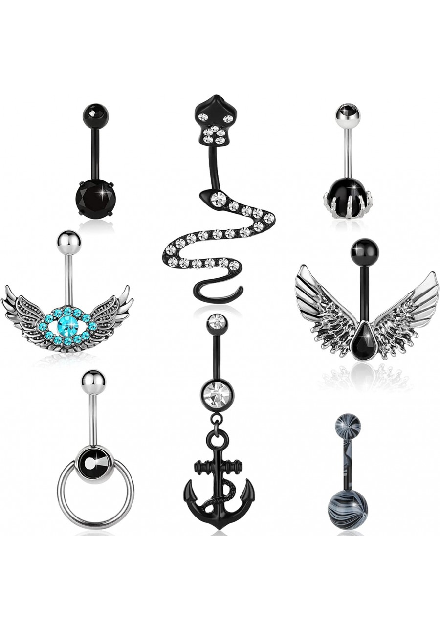 8PCS Black Belly Button Ring Pack Surgical Steel Belly Button Rings Dangle Belly Rings Piercing Jewelry Navel Rings for Women...