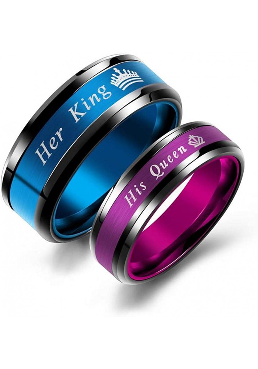 2pcs Matching Set Couple Rings Stainless Steel Promise Rings with His Queen and Her King Wedding Engagement Band $21.26 Bands