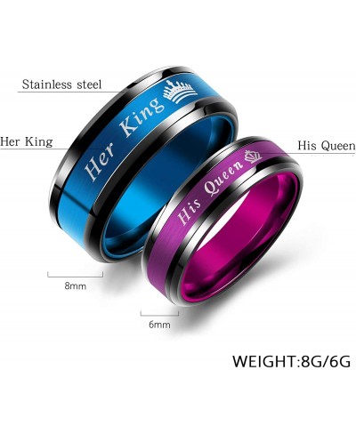 2pcs Matching Set Couple Rings Stainless Steel Promise Rings with His Queen and Her King Wedding Engagement Band $21.26 Bands