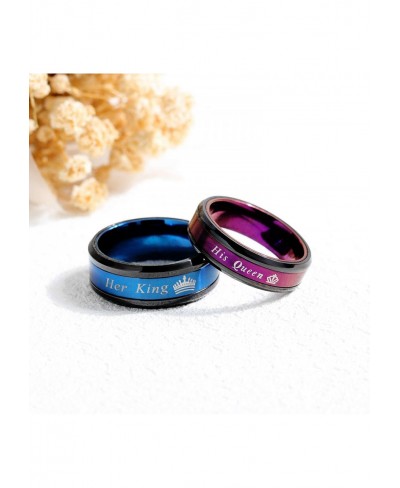 2pcs Matching Set Couple Rings Stainless Steel Promise Rings with His Queen and Her King Wedding Engagement Band $21.26 Bands