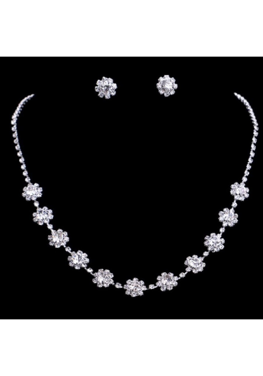 Silver Bride Wedding Jewelry Sets Crystal Bridal Necklace Earrings Set Rhinestone Jewelry Set Prom Costume Choker Necklace fo...