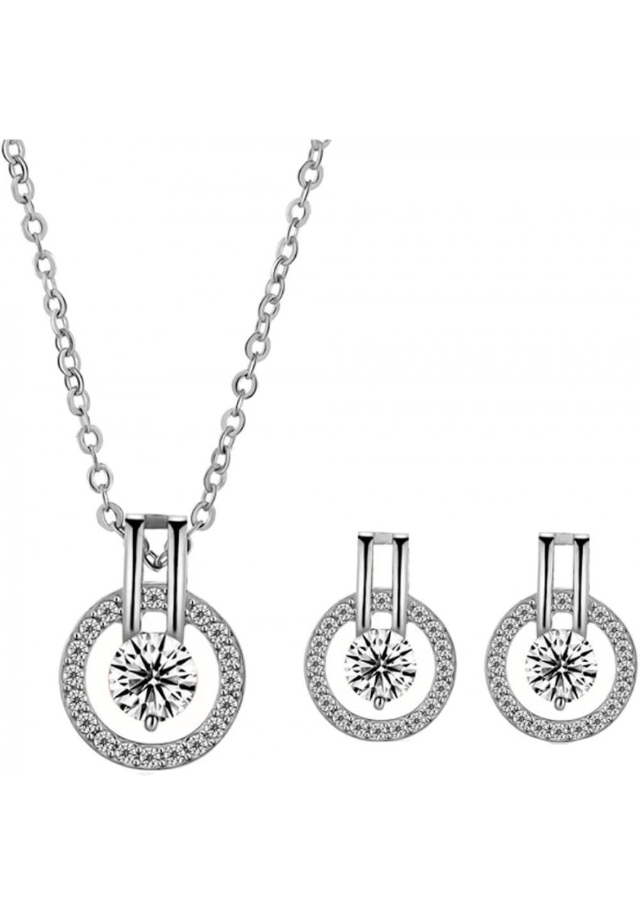 14K Gold Plated Halo with Solitaire Simulated-Diamond Necklace+Earring Set $8.58 Jewelry Sets