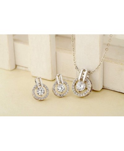 14K Gold Plated Halo with Solitaire Simulated-Diamond Necklace+Earring Set $8.58 Jewelry Sets