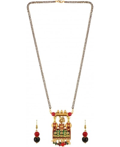 Mangalsutra Indian Jewelry Boho Vintage Antique Ethnic Oxidised Pendant Beaded Necklace Drop Earring Set $19.35 Jewelry Sets