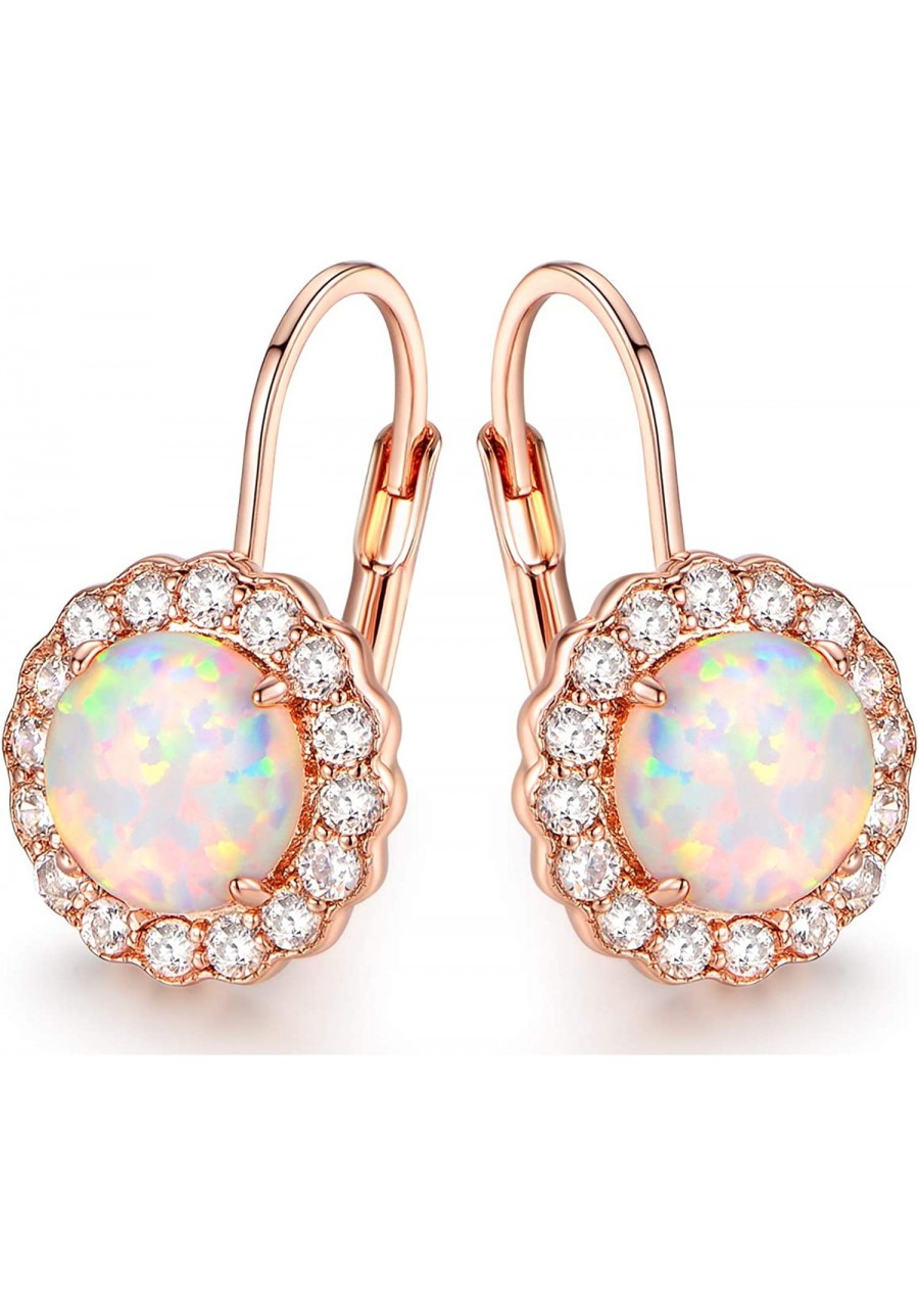 White Gold Plated Created Fire Opal & Cubic Zirconia Flower Huggie Earrings $19.94 Hoop