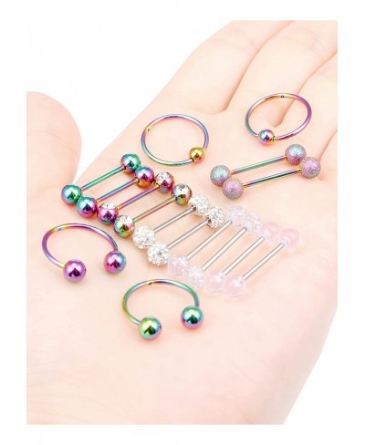 8 Pairs 16G Stainless Steel Screw Nipple Tongue Shield Ring Barbell Body Piercing Jewelry Retainer 9/16 Inch 14mm Women Body ...