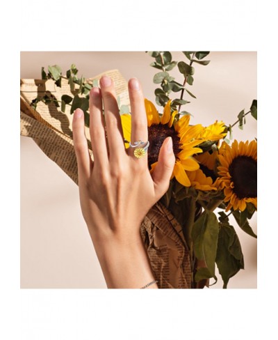 Fidget Rings for Anxiety for Women 925 Sterling Silver Adjustable Open Sunflower Ring You are My Sunshine Spinner Ring for Gi...