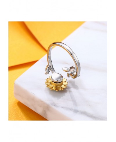 Fidget Rings for Anxiety for Women 925 Sterling Silver Adjustable Open Sunflower Ring You are My Sunshine Spinner Ring for Gi...