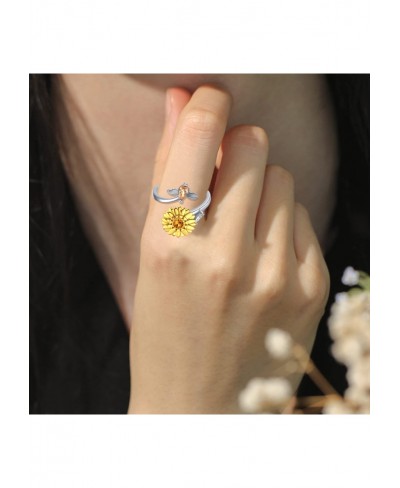 Fidget Rings for Anxiety for Women 925 Sterling Silver Adjustable Open Sunflower Ring You are My Sunshine Spinner Ring for Gi...