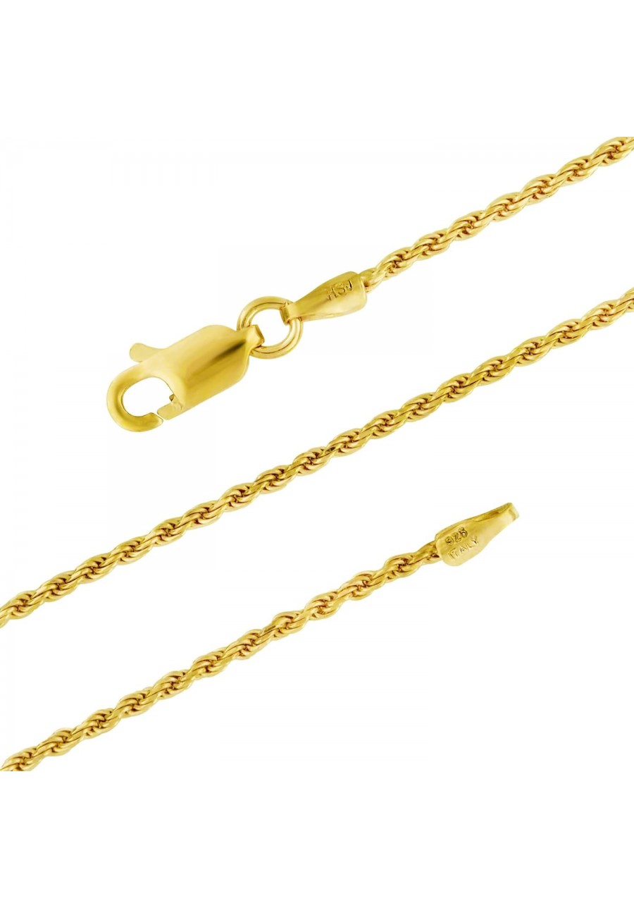 14kt Yellow Gold Plated Sterling Silver 1.3mm Diamond-Cut Rope Chain Necklace Solid Italian Nickel-Free 14-36 Inch $34.77 Chains