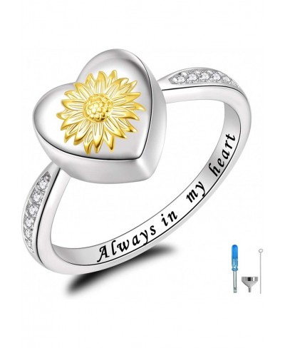 Sterling Silver Sunflower Urn Ring Creamation Jewelry for Ashes Always in My Heart Urn Finger Rings for Women for Remembrance...