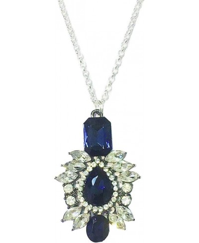 Elegant Art Deco Vintage Antique Flapper Gatsby Style Dark Navy Blue Sapphire Rhinestone Wedding Bridal 18" inch Sterling Sil...