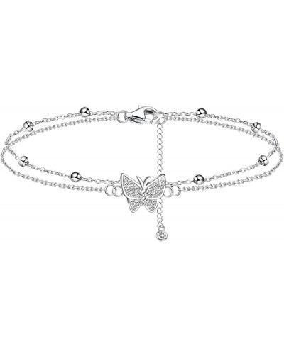 Silver Ankle Bracelets For Women Adjustable Length Layered Anklet Cute Style butterfly anklets gift for women $13.94 Anklets