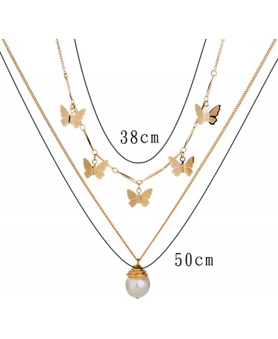 Dainty Layered Choker Necklace Gold Butterfly Tassel Pearl Pendant Necklaces Fashion Multilayer Chain Choker Necklace for Wom...