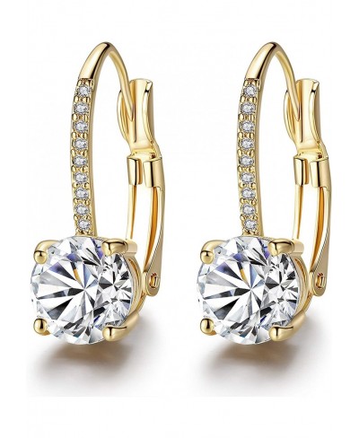 Drop Dangle Earring for women 14K Gold Plated Leverback Earrings with Cubic Zirconia Rhinestone Huggie Hoop Earings Fashion J...