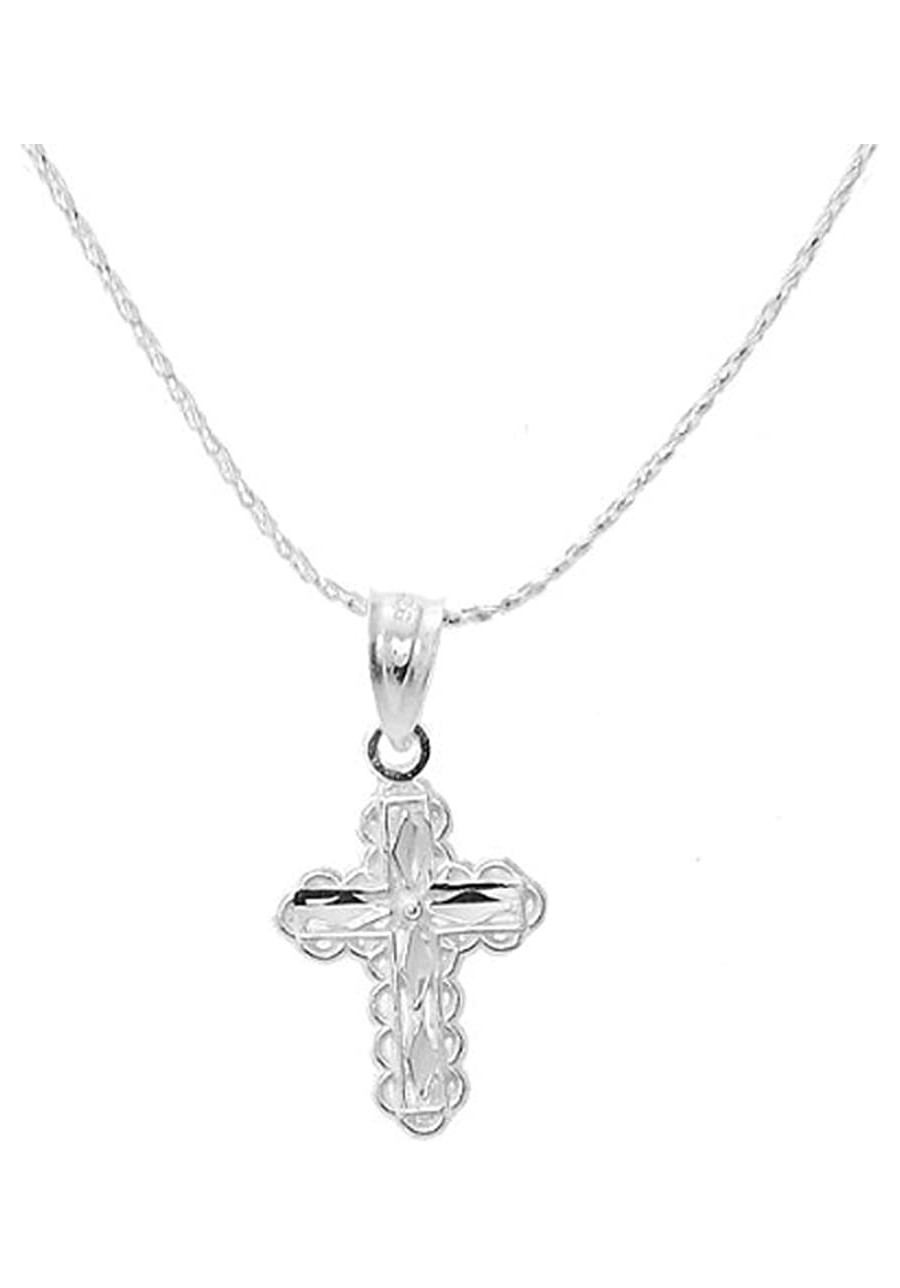 Sterling Silver Small Holy Trinity Budded Cross Pendant on Serpentine Chain Necklace $15.69 Pendants & Coins