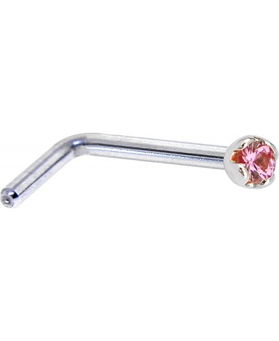 Solid 14k White Gold 1.5mm Genuine Pink Sapphire L Shaped Nose Stud Ring 20 Gauge 1/4 $33.98 Piercing Jewelry