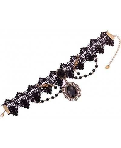 Noble Lolita Black Rose Beads Lace Collar Necklace Wedding Party for Women $10.50 Chokers