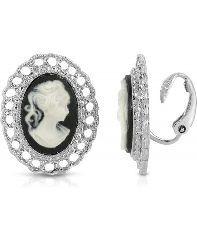 Women's Oval Filigree Black And White Cameo Clip Button Earrings $31.25 Clip-Ons