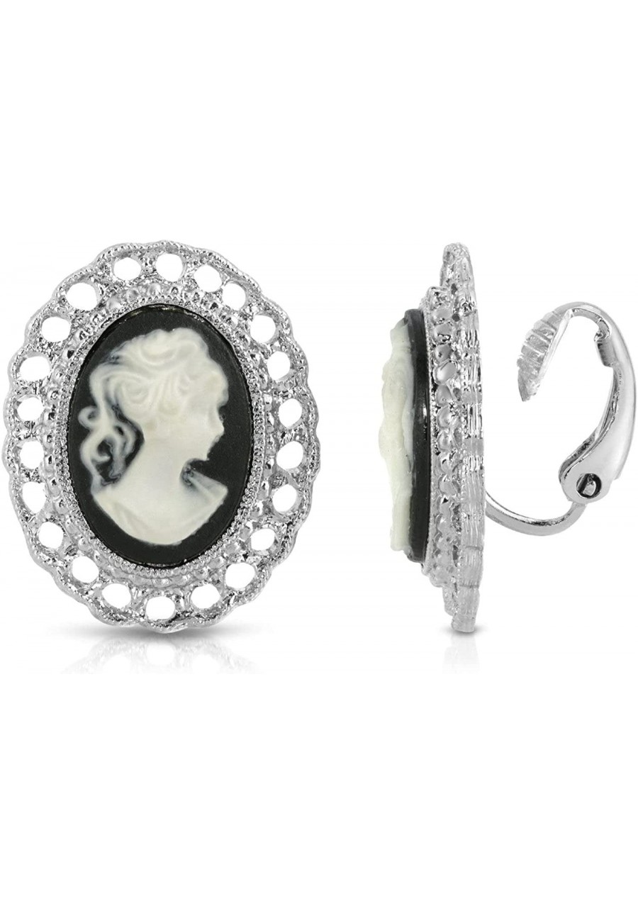 Women's Oval Filigree Black And White Cameo Clip Button Earrings $31.25 Clip-Ons