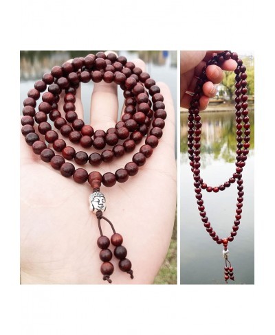 108 Prayer Beads Bracelet Wooden Sandalwood Beads Meditation Yoga Beads Relieve Anxiety Wooden Beads Necklace Red Beads Neckl...