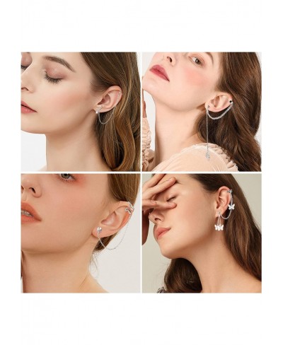 4 Pcs Cuff Chain Earrings Asymmetric Moon Star Leaf Snake Butterfly Tassel CZ Ear Cuff for Women Ear Crawler Drop Dangle Chai...