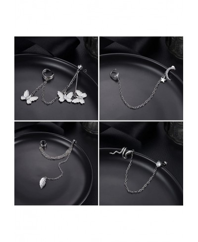 4 Pcs Cuff Chain Earrings Asymmetric Moon Star Leaf Snake Butterfly Tassel CZ Ear Cuff for Women Ear Crawler Drop Dangle Chai...