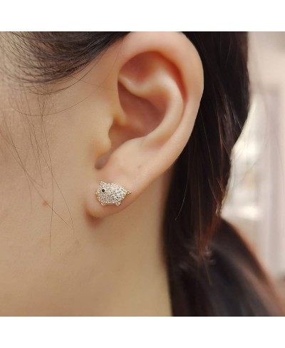 Crystal Pig Stud Earrings for Women Teen Girls 925 Sterling Silver Pave CZ Small Cute Animal Piggy Studs Post Nickel Free Jew...