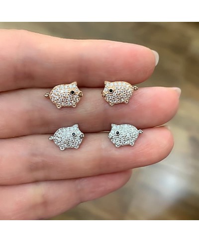 Crystal Pig Stud Earrings for Women Teen Girls 925 Sterling Silver Pave CZ Small Cute Animal Piggy Studs Post Nickel Free Jew...