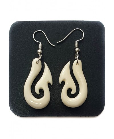 Hand Carved Bone Maori Fish Hook Dangle Drop Tribal Earrings Women Jewelry FA346-A $16.86 Drop & Dangle