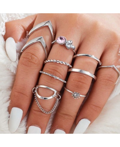 Bohomain Joint Knuckle Ring Set Silver Stacking Midi Finger Rings Set Crystal Knuckle Ring Sets for Women and Girls 9 Pack $8...