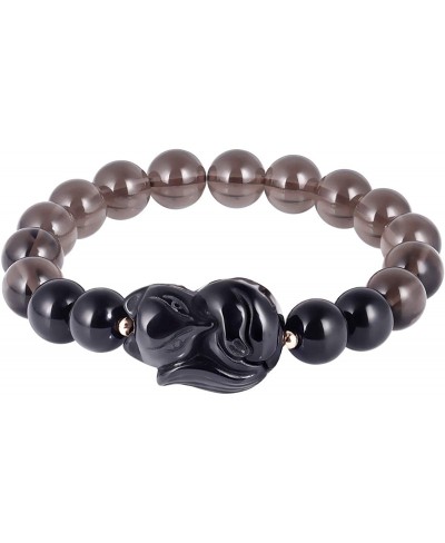 Black Obsidian Fox Bracelet Stretch Natural Gemstone Healing Crystal Charm Foxes Jewelry Gifts for Women 10mm $17.35 Stretch