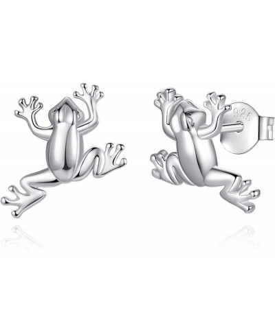 Sterling Silver Frog Earrings for Women Girls Two Ways Stud Earrings Funny Gifts $17.84 Stud