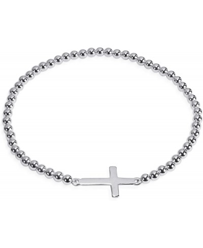 Faithful Christian Cross .925 Sterling Silver Elastic Beads Bracelet $28.68 Link